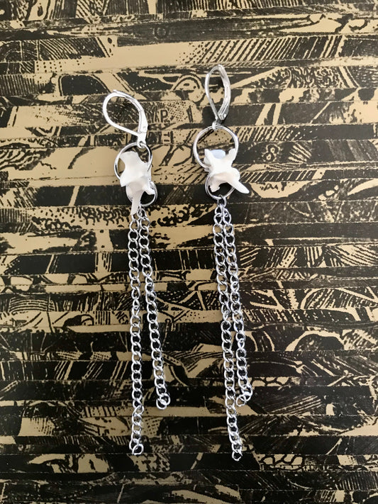 Silvertone chain vertebrae earrings