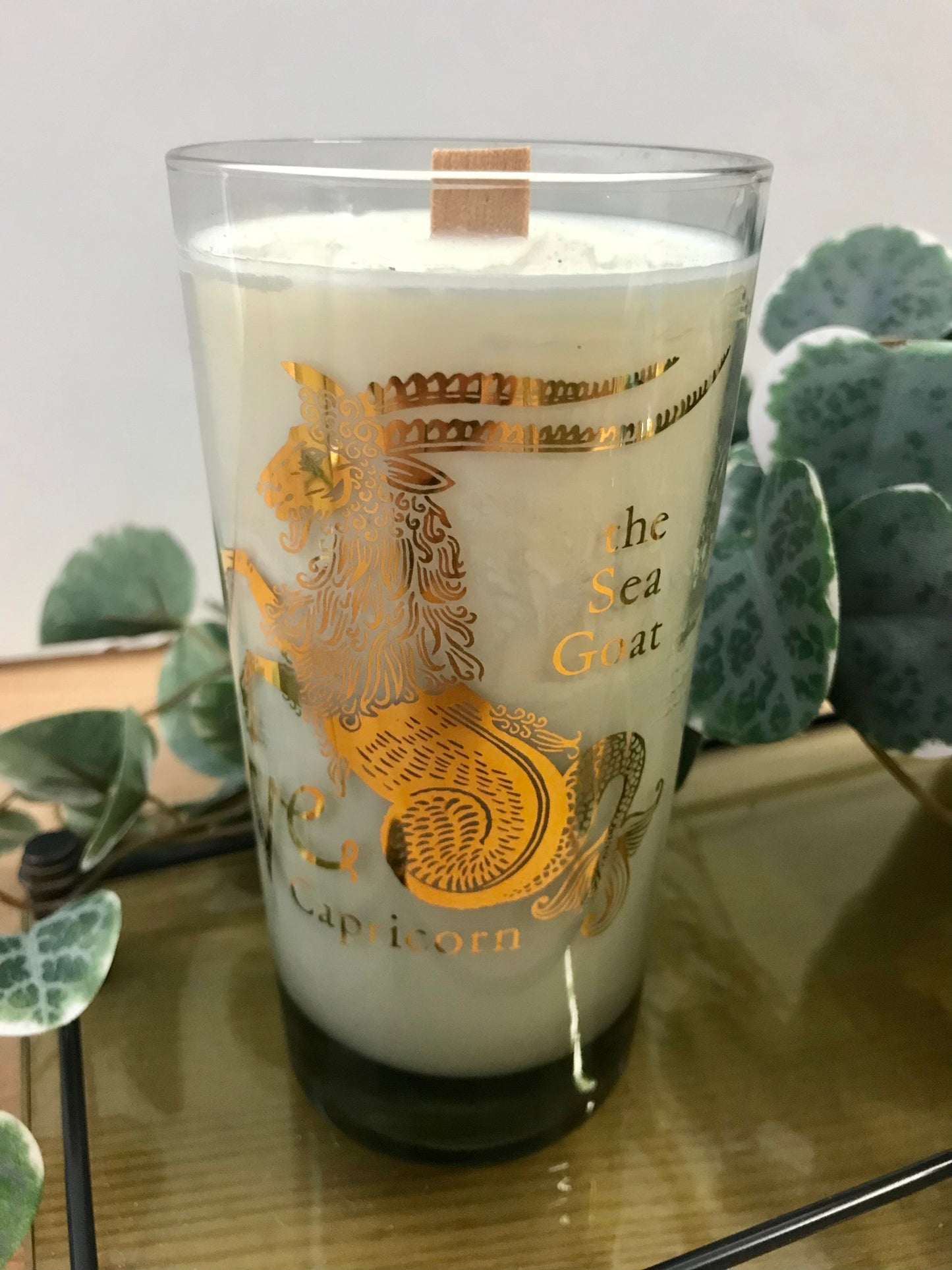 Capricorn vintage smokey glass candle