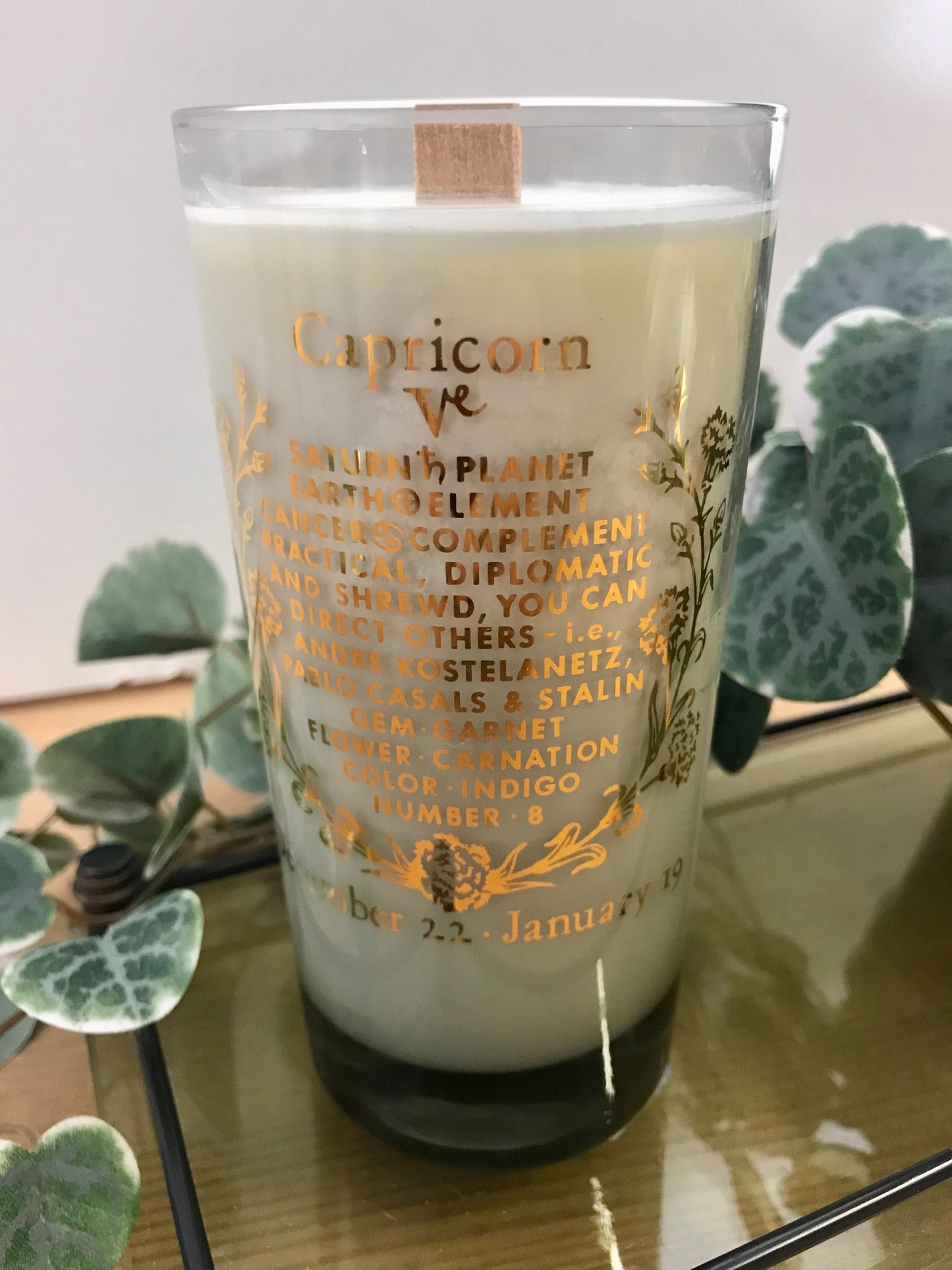 Capricorn vintage smokey glass candle