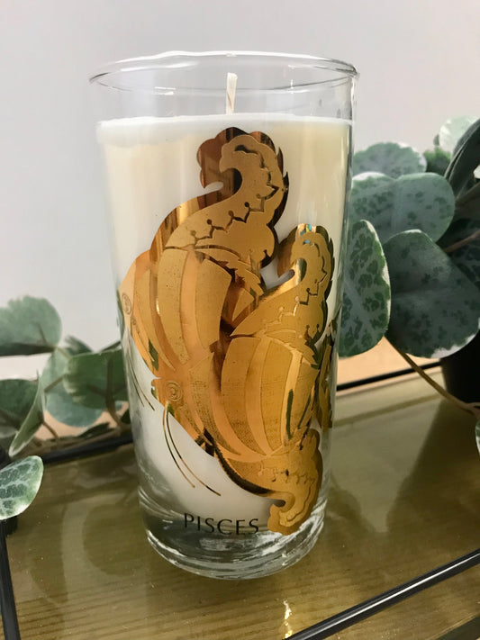 Pisces vintage glass candle