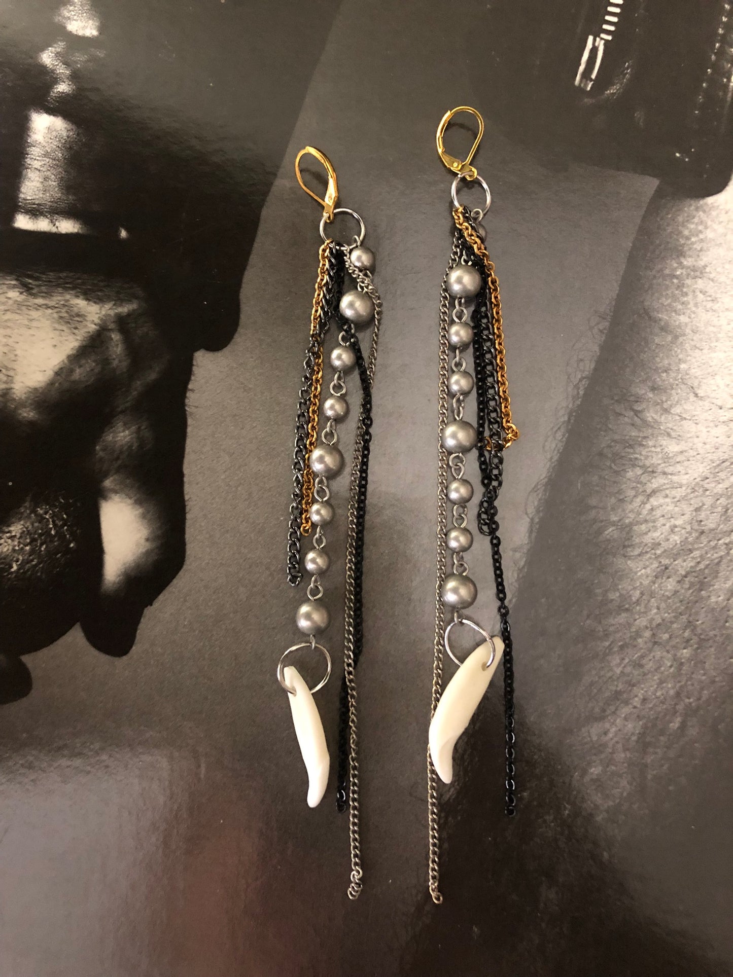 OOAK mixed metal tooth earrings