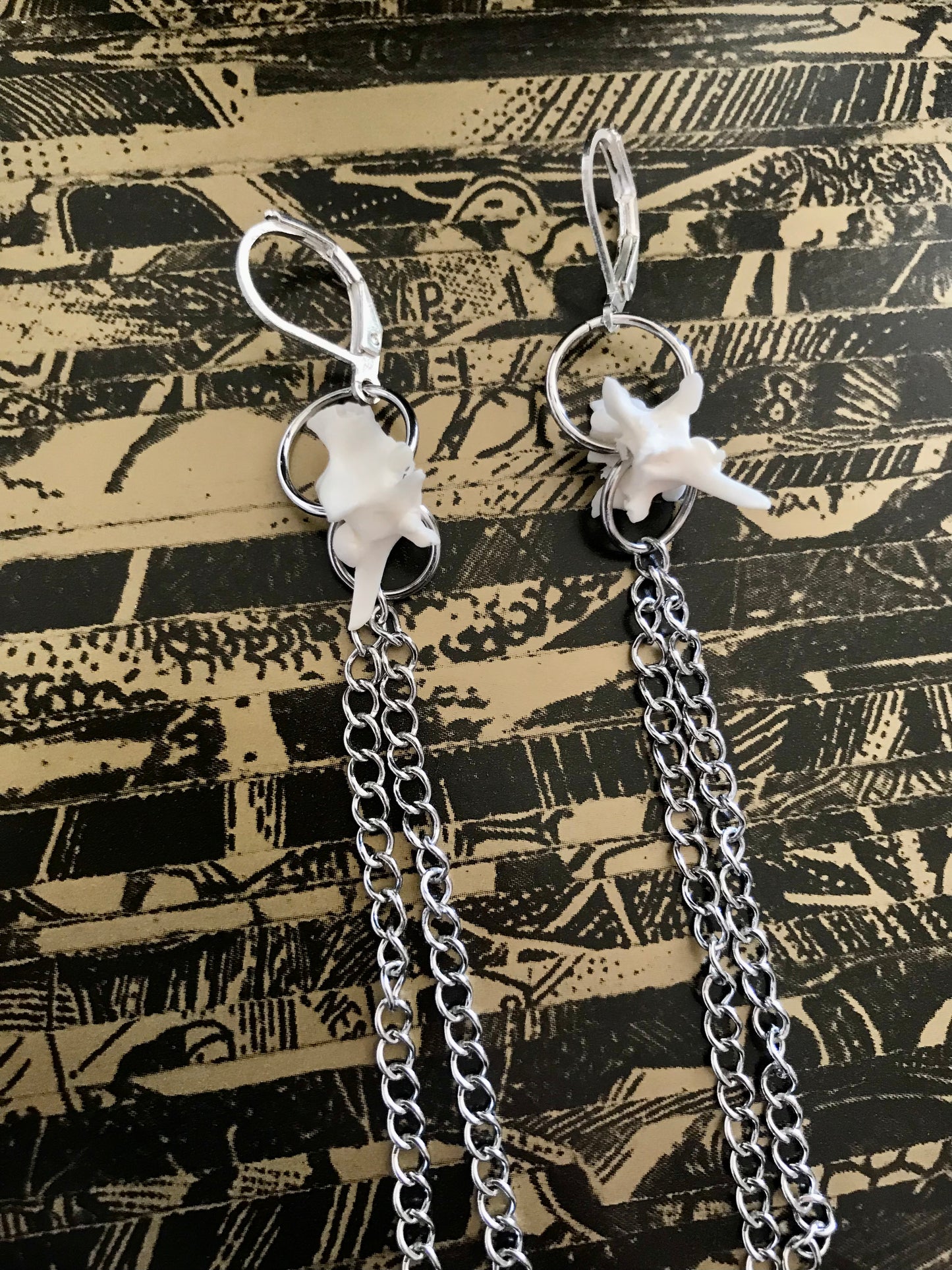 Silvertone chain vertebrae earrings