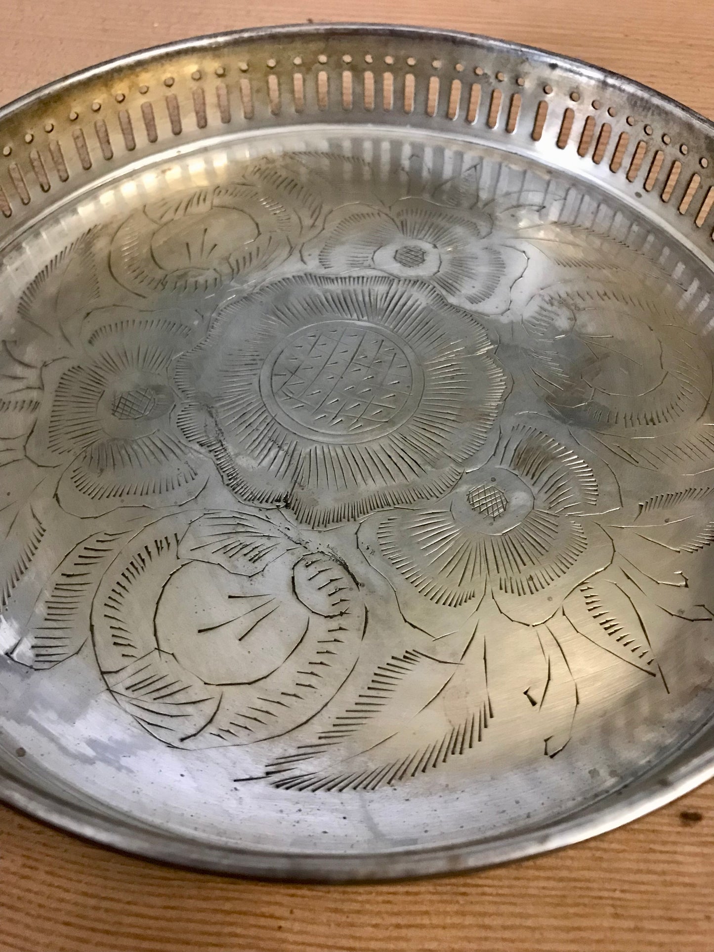White Brass Floral Tray