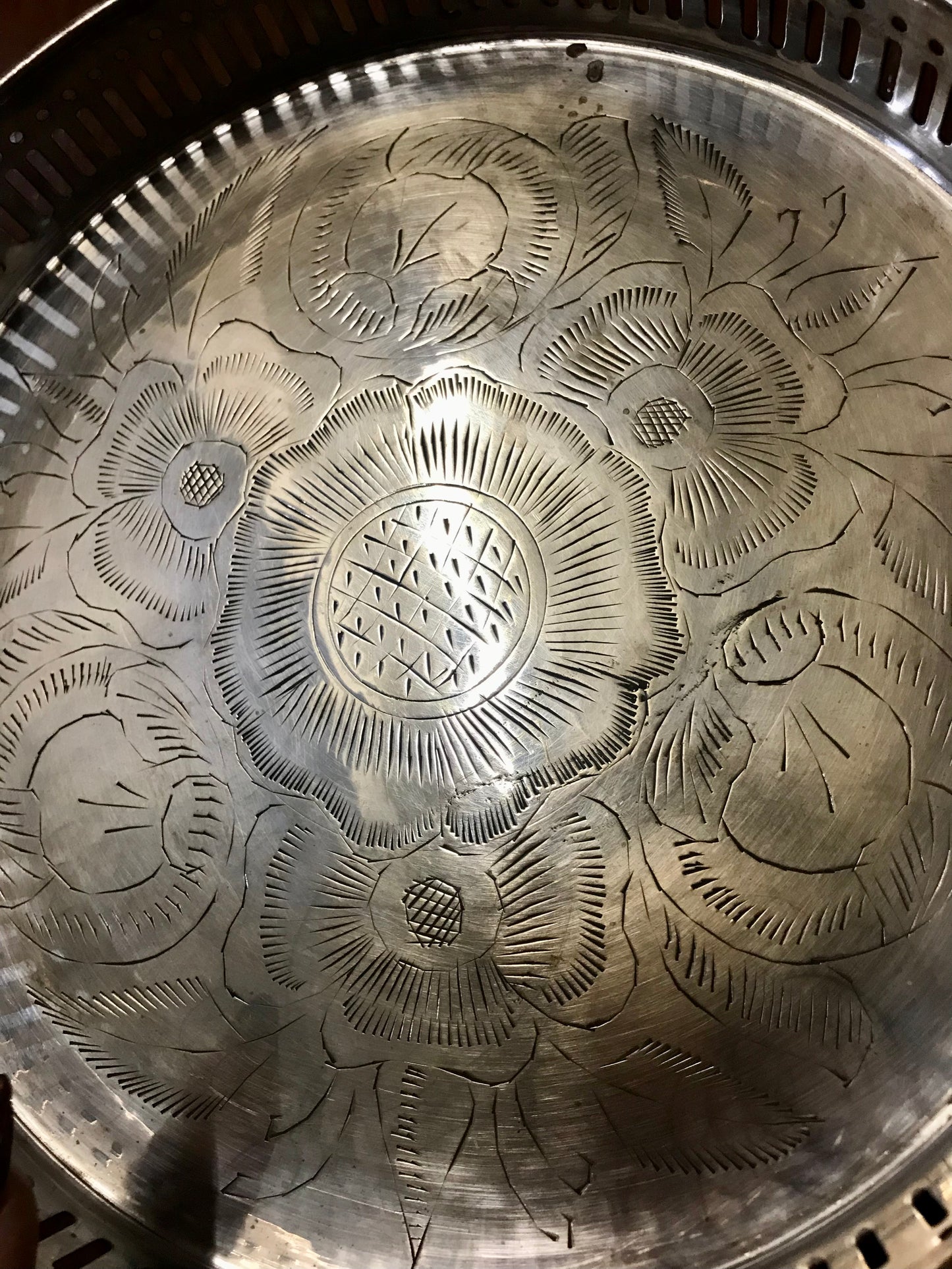 White Brass Floral Tray