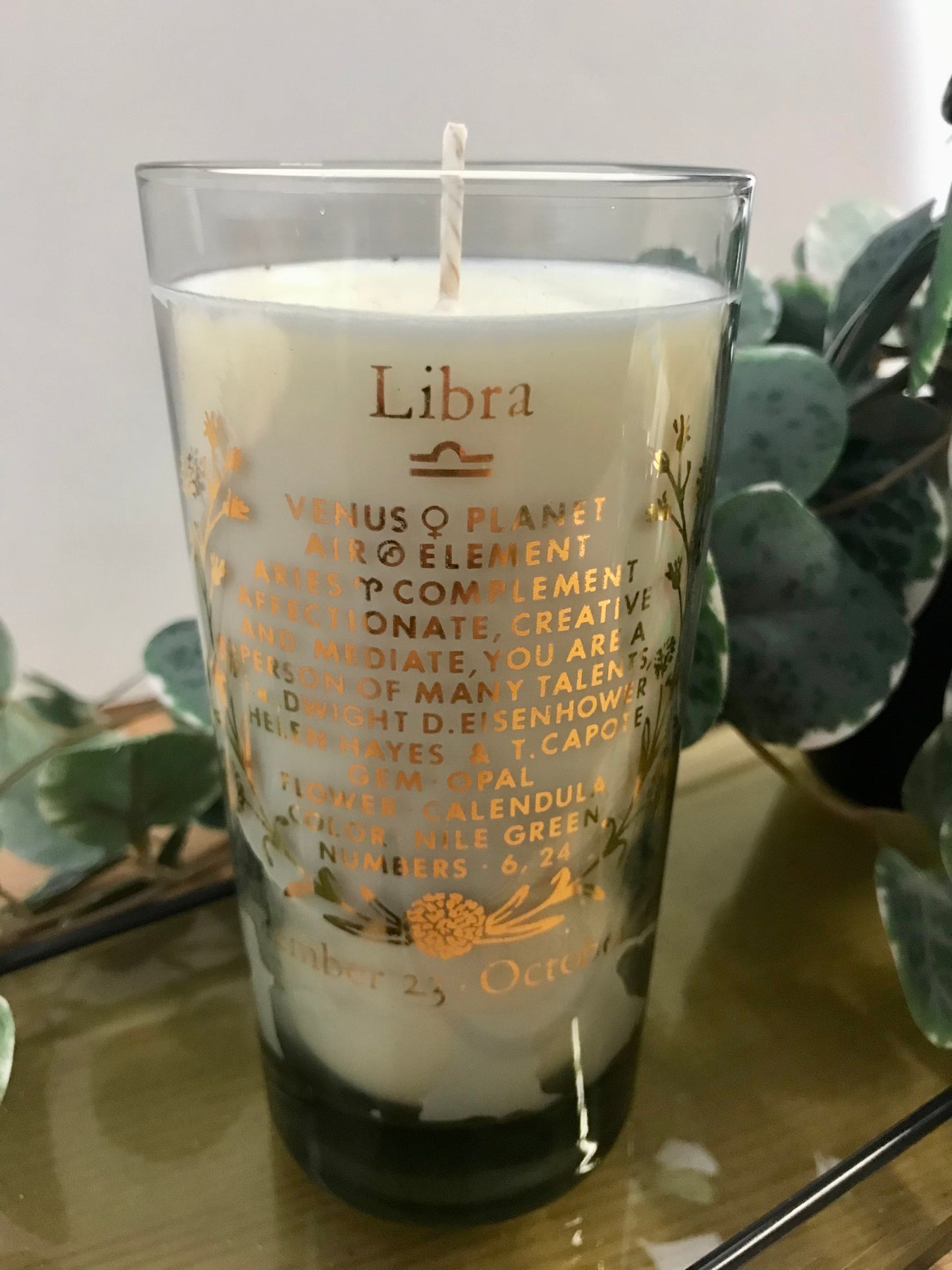 Libra vintage smokey glass candle